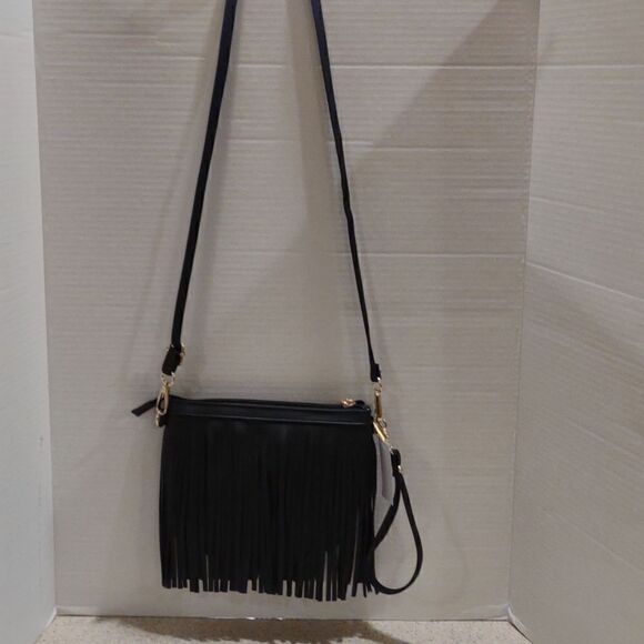 Black Vegan leather Fringe Purse - Picture 1 of 9